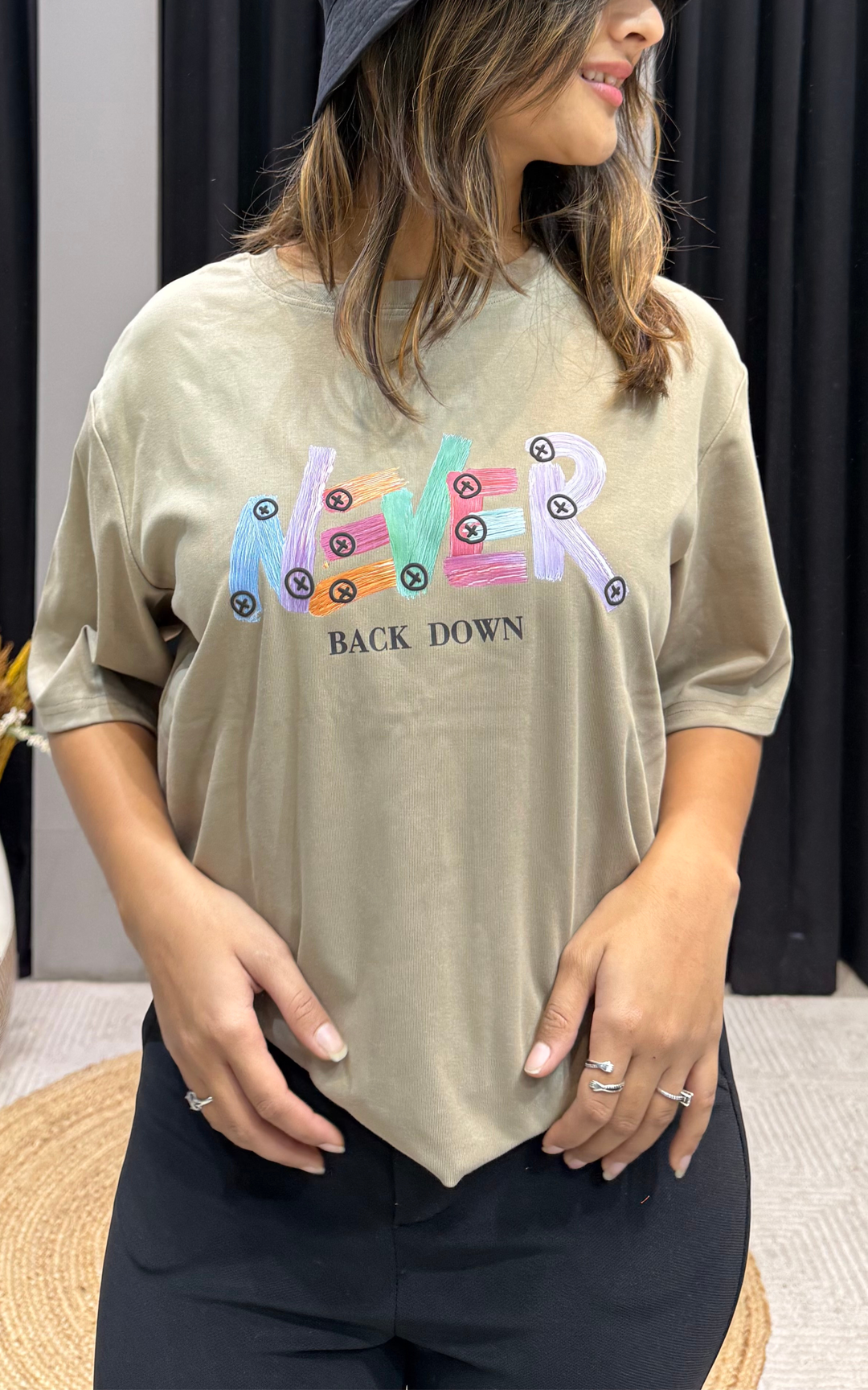 Women’s Typographic Print T-Shirt (NEVER)