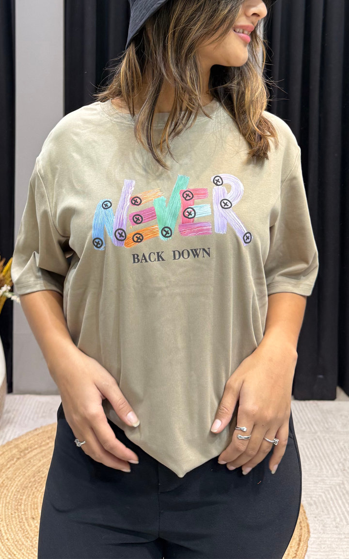 Women’s Typographic Print T-Shirt (NEVER)