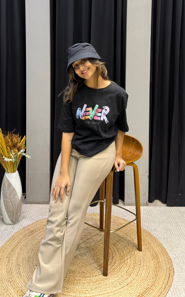 Women’s Typographic Print T-Shirt (NEVER)