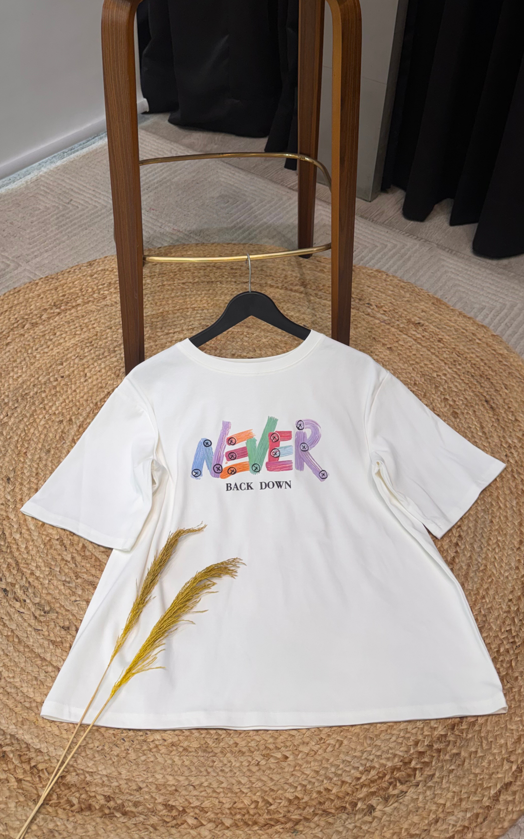 Women’s Typographic Print T-Shirt (NEVER)