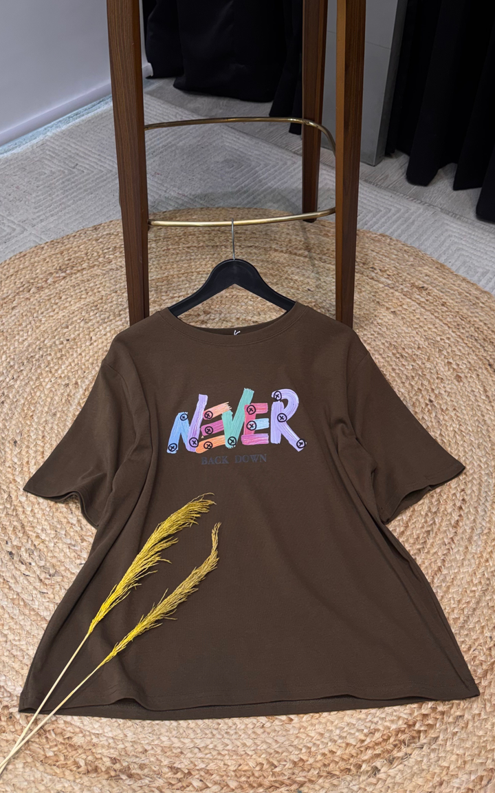 Women’s Typographic Print T-Shirt (NEVER)