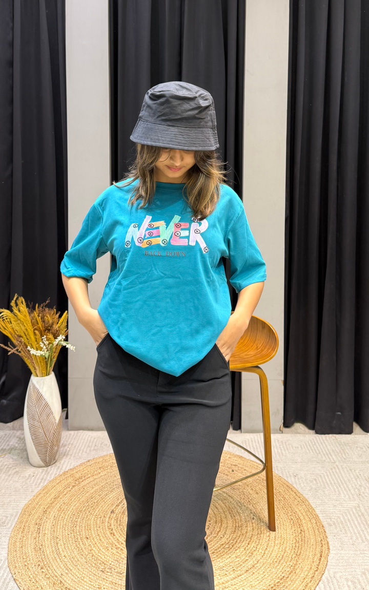 Women’s Typographic Print T-Shirt (NEVER)