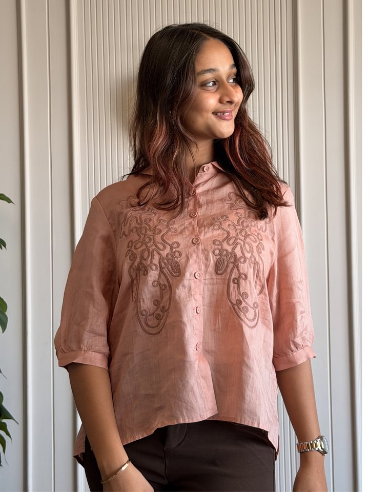 100% Linen Embroidered Shirt