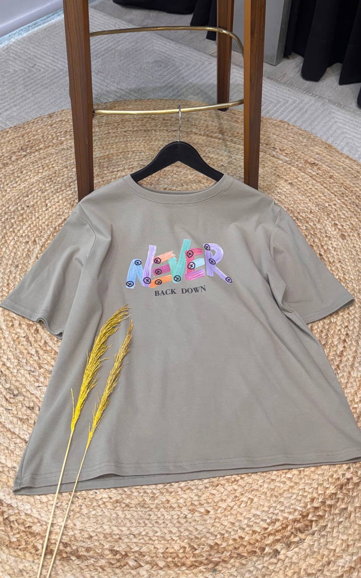 Women’s Typographic Print T-Shirt (NEVER)