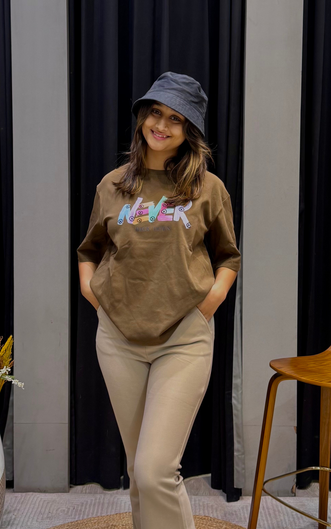 Women’s Typographic Print T-Shirt (NEVER)