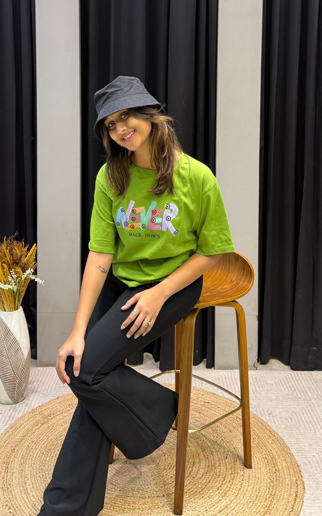 Women’s Typographic Print T-Shirt (NEVER)