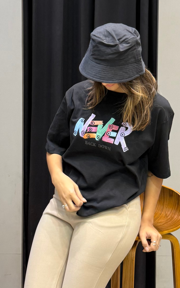 Women’s Typographic Print T-Shirt (NEVER)