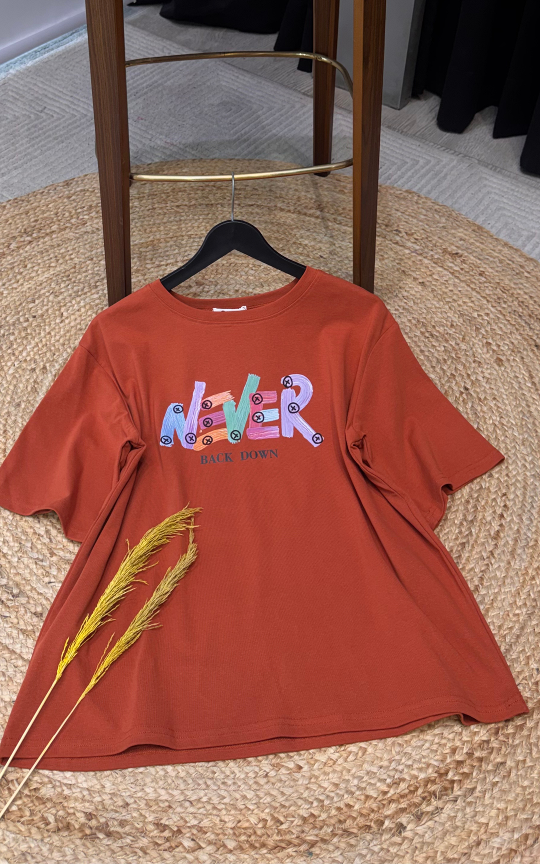 Women’s Typographic Print T-Shirt (NEVER)