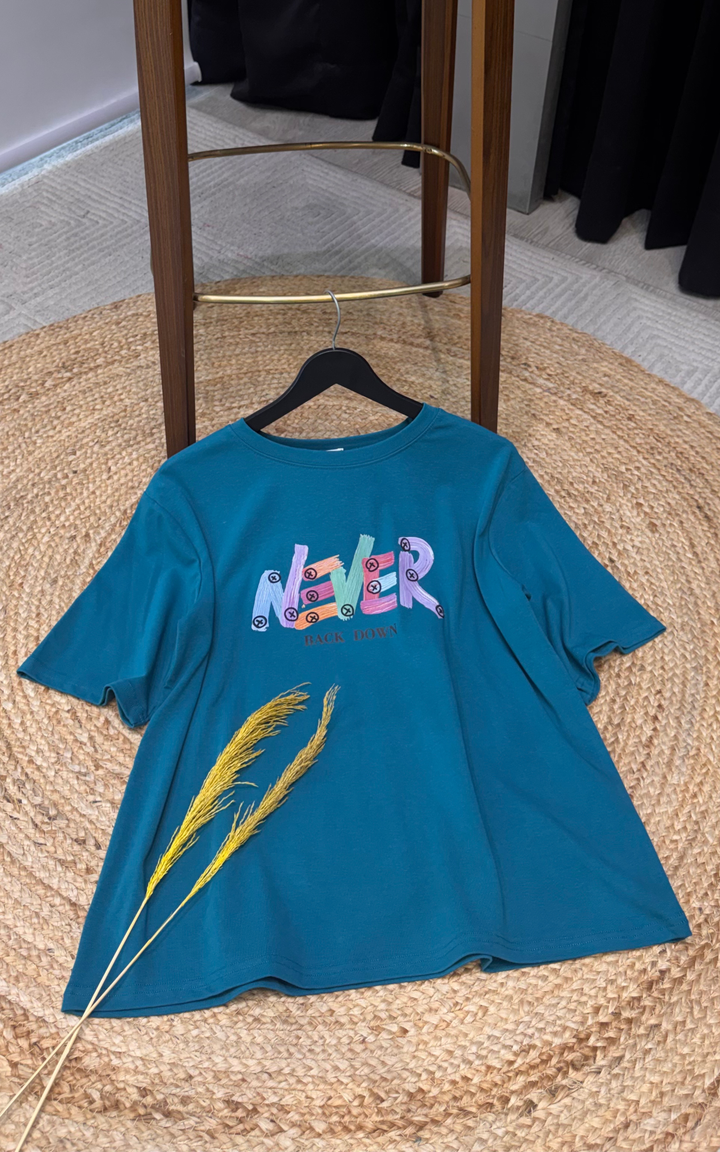 Women’s Typographic Print T-Shirt (NEVER)