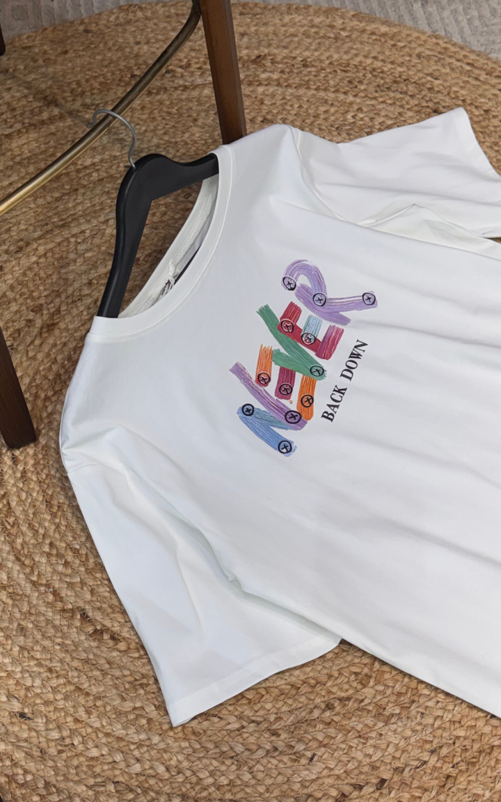 Women’s Typographic Print T-Shirt (NEVER)