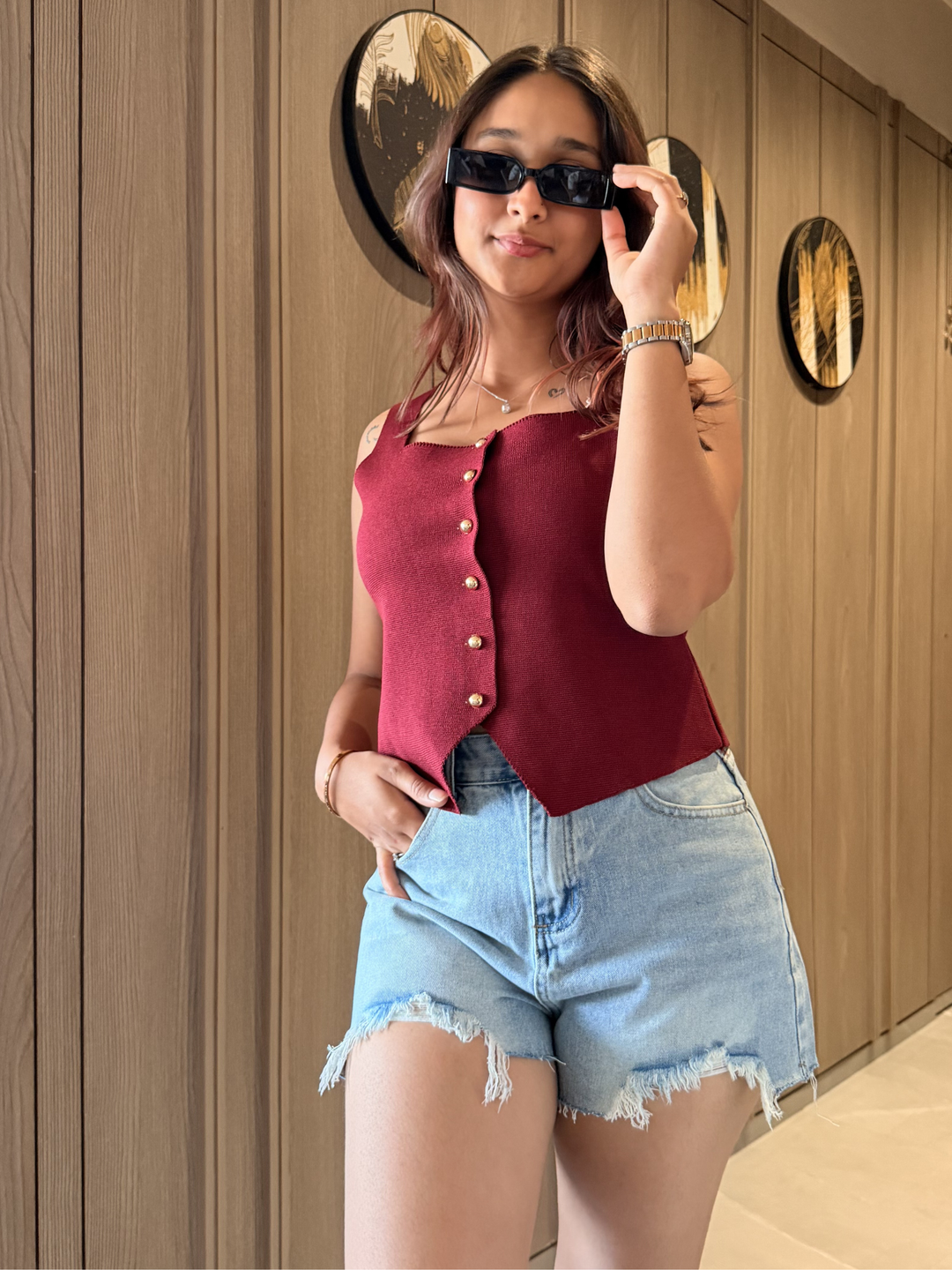 Women Maroon Waistcoat