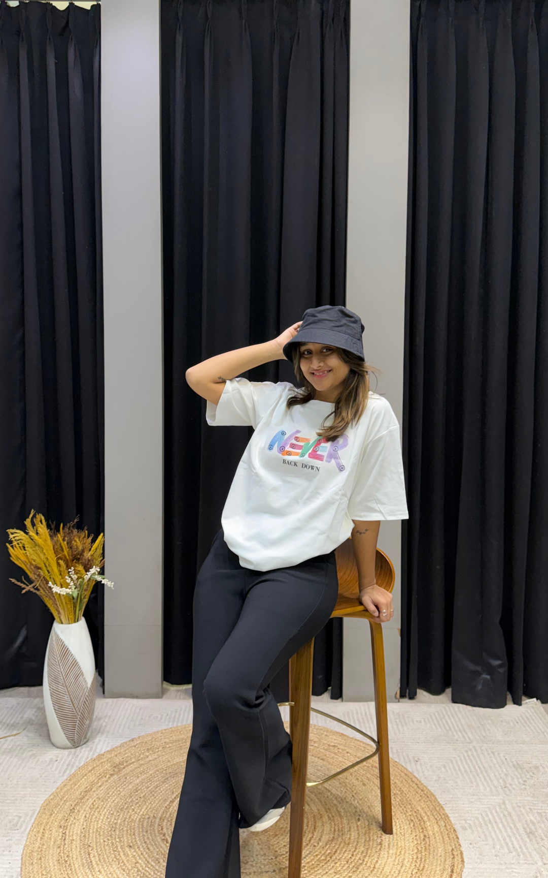 Women’s Typographic Print T-Shirt (NEVER)