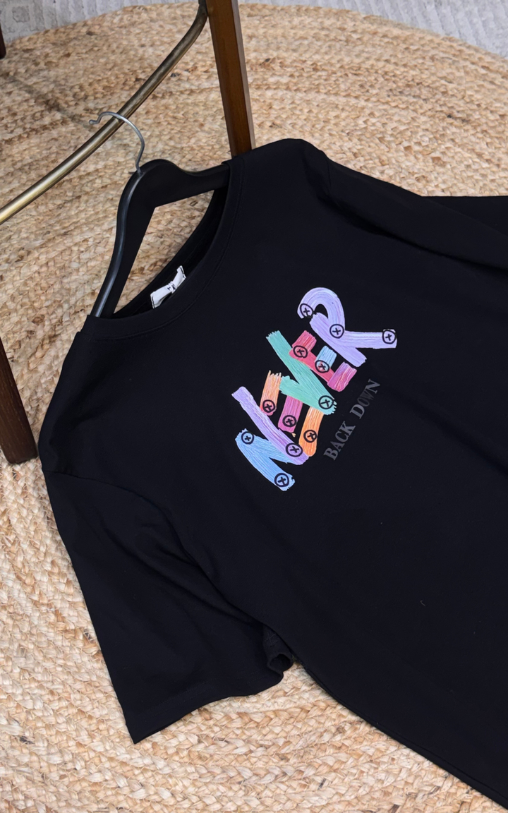 Women’s Typographic Print T-Shirt (NEVER)