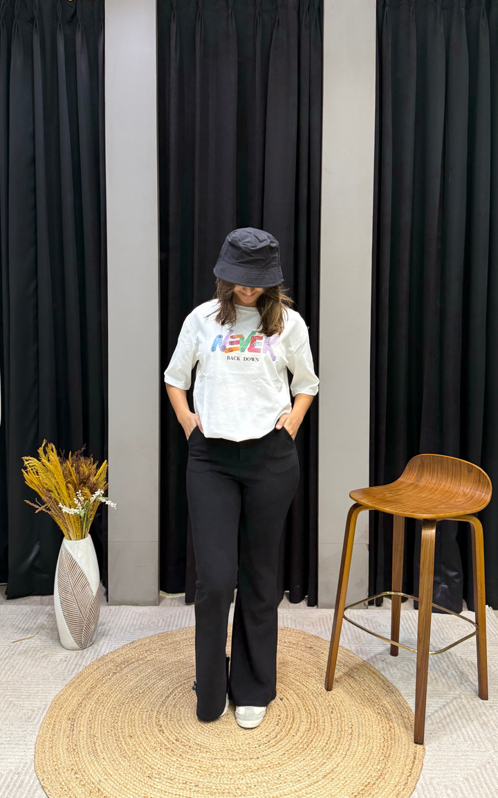 Women’s Typographic Print T-Shirt (NEVER)