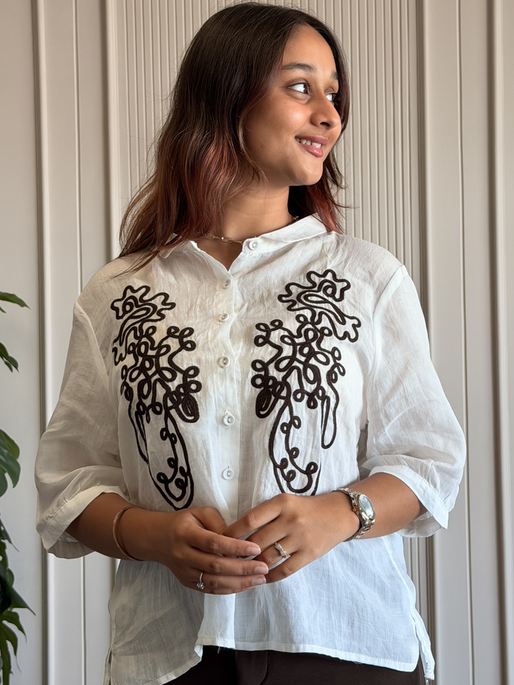 100% Linen Embroidered Shirt