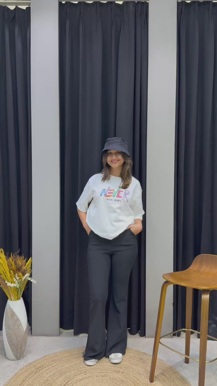 Women’s Typographic Print T-Shirt (NEVER)