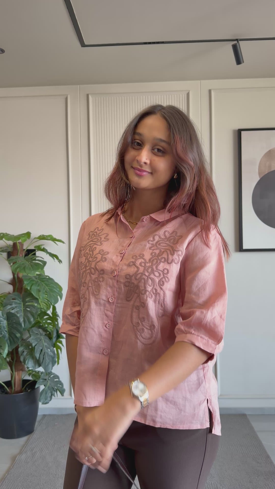100% Linen Embroidered Shirt